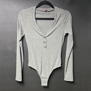 Pink Lily Light Gray Button-Front Bodysuit
